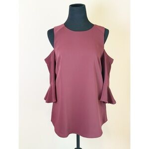 Ann Taylor Pink Ruffled Cut Out Blouse 3/4 Sleeve